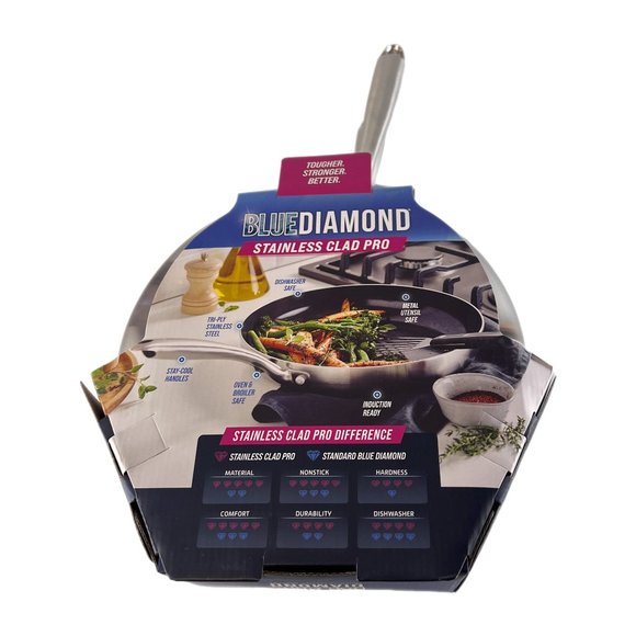 Blue Diamond Enhanced Ceramic Nonstick Stainless Clad Pro Frypan Set NWT - Picture 3 of 6